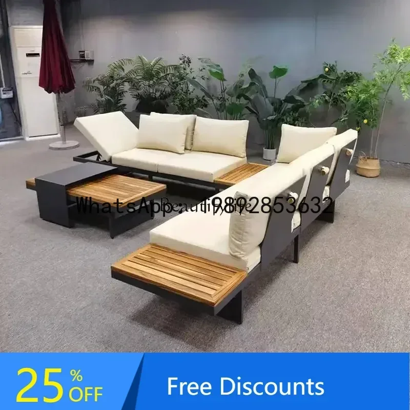 Teak outdoor sofa patio balcony garden villa hotel preservative wood rattan chair sofa furniture