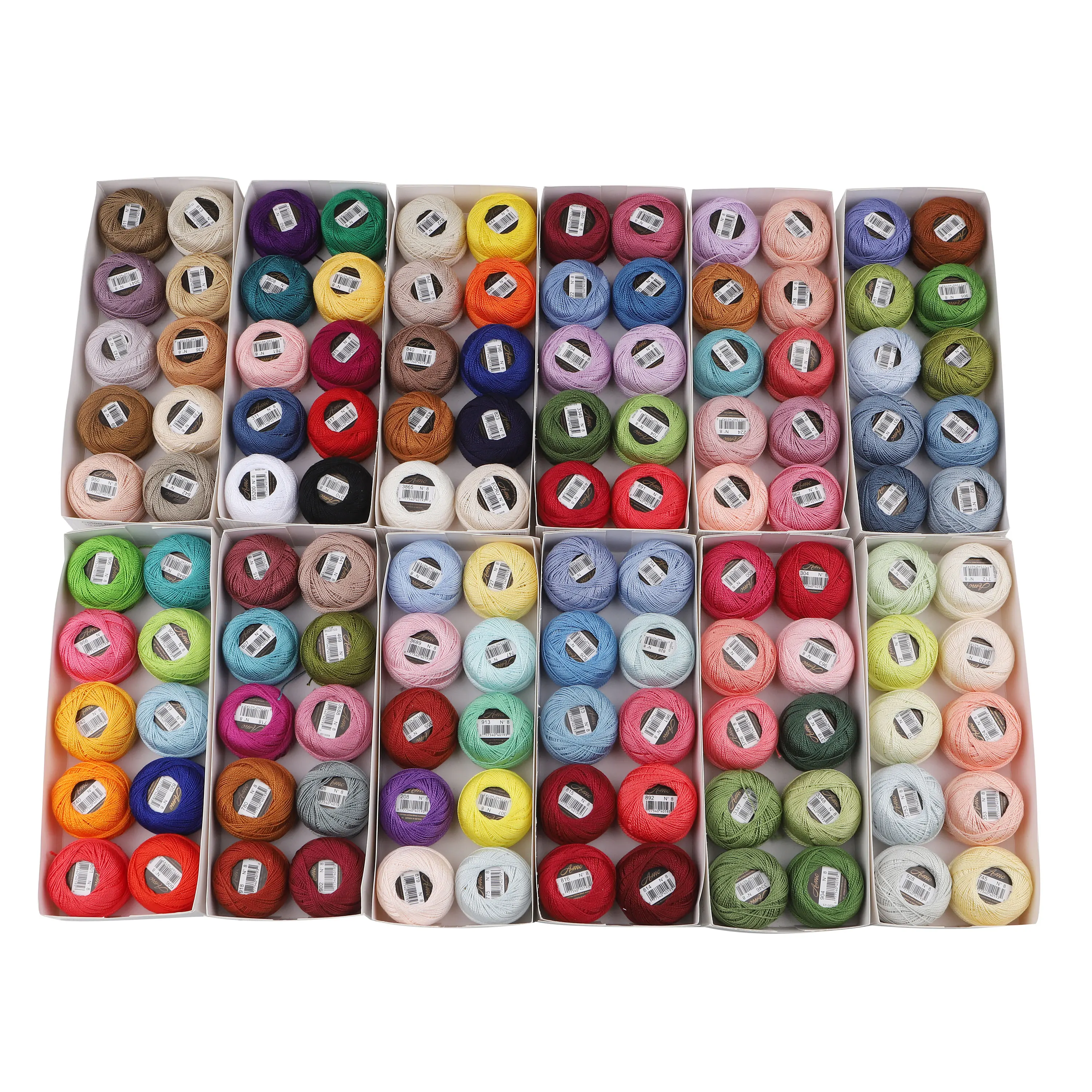 AmoHilos Size 8 Crochet Thread Double Mercerized Long Staple Egyptian Cotton Pearl 10 Balls Box 43 Yards 5 grams 24 Sets Choices