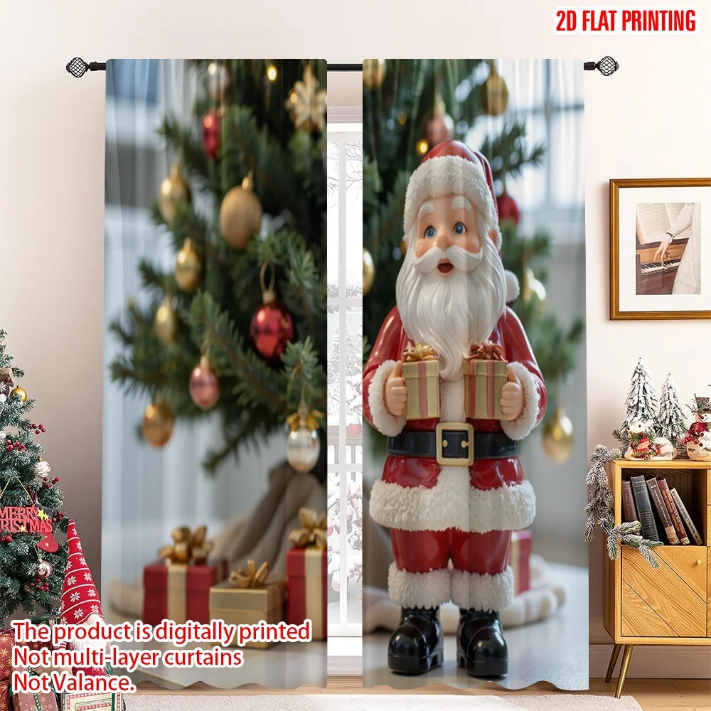 

2pcs 2D flat printing Merry Christmas Curtain Cute Santa Claus Gifts Christmas Polyester Without Electricity 0 for Living Room