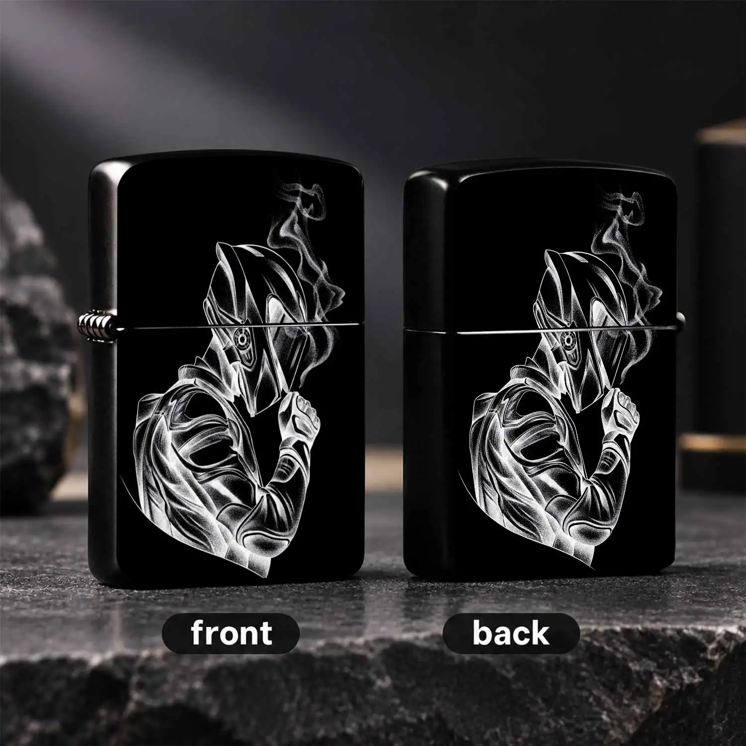 Trendy Motorcycle Rider, Cool White Ink Dark Cyber Style Biker Pattern Portable , Windproof Exquisite Pocket For Daily Use, Unique Holiday Gift For Motorcycle Enthusiasts Boyfriend Collectible A Fun And Humorous Lighter