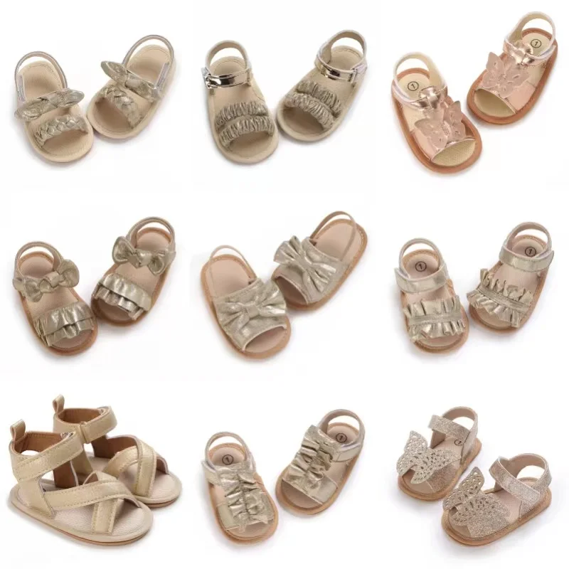 HAIZHIW Baby Cute Preschool Summer Sandals Gold Princess Casual Soft Rubber Sole Anti slip Single Shoes Girl's Walking Shoes