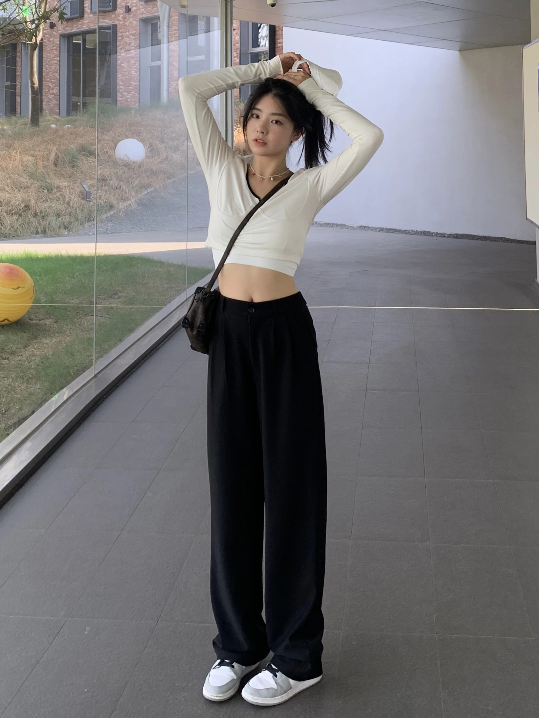 

Bla High Waist Wide Leg Pants Women's Suit Trousers Drapey Sle Spring Autumn Long Straight Tube Pants for Young Girls