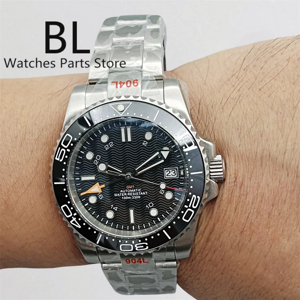 BLIGER 40mm Nh34A Watch For Men 24 Hours Ceramic Bezel Green Luminous Black Blue White Dial Orange GMT AR Coating Sapphire Glass