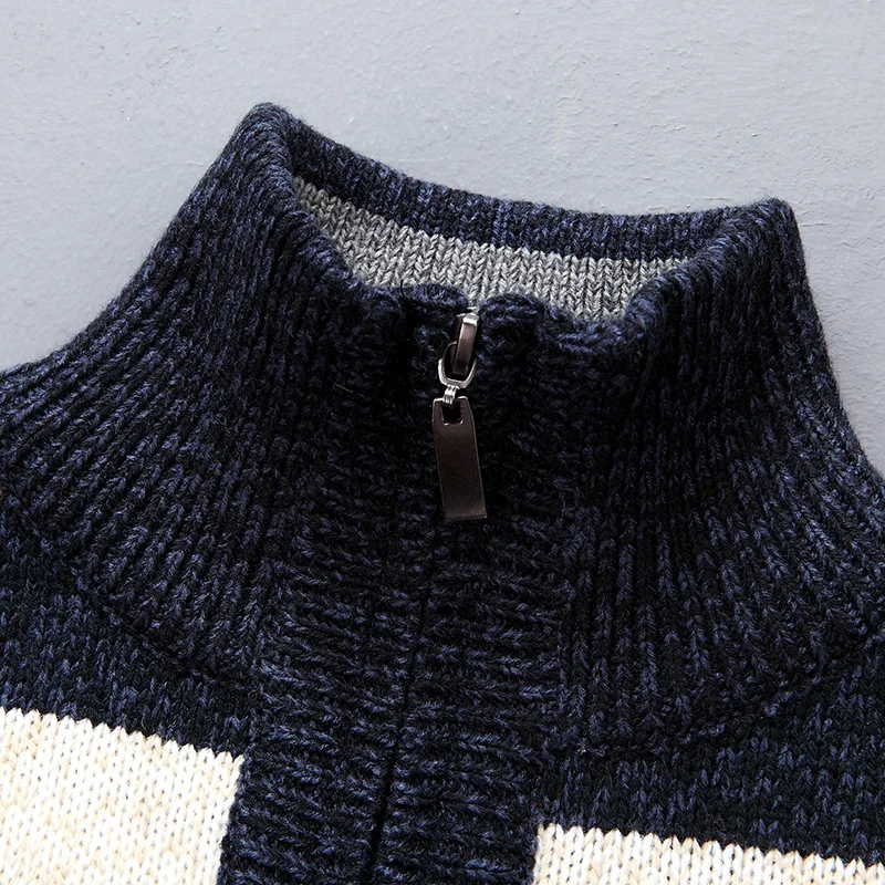 Half Zipper Turtle Neck Mens  Sweaters Knitted Male Sweaters Winter Turtleneck Pullovers Men Knitwear Casual Striped Zipper