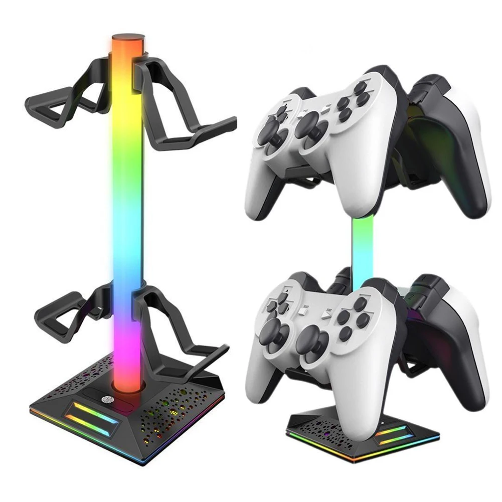 RGB Game Controller Stand 10 Lighting Effects Headphone Holder Display Rack with 2 USB Charging Headset Gamepad Stand for PS5 