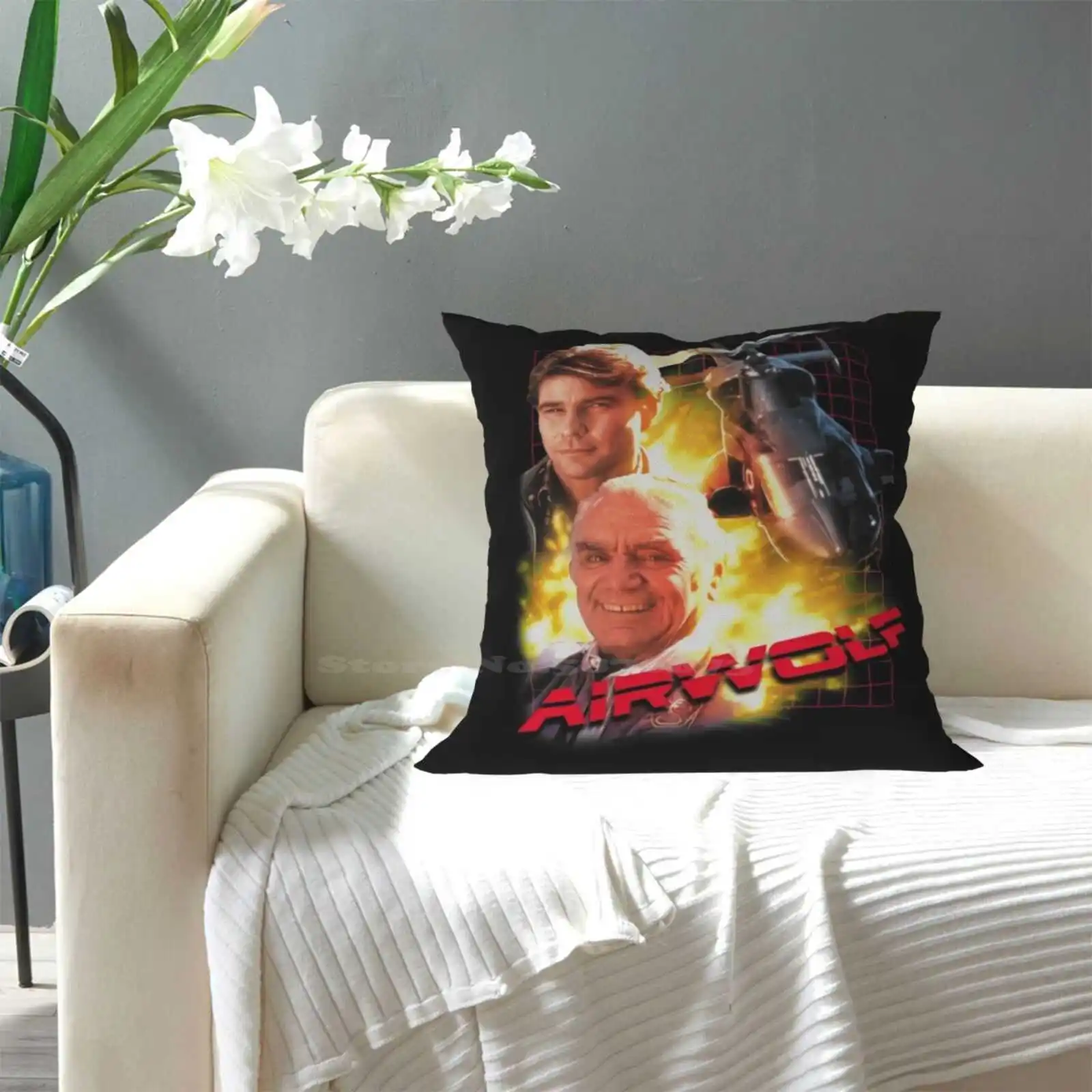 Airwolf-funda de almohada cuadrada con diseño divertido para hombre y mujer, cubierta de protección con diseño de helicóptero, caballero, jinete, Retro, equipo de los años 80, Kitt Street Hawk 1980S Geek Tv