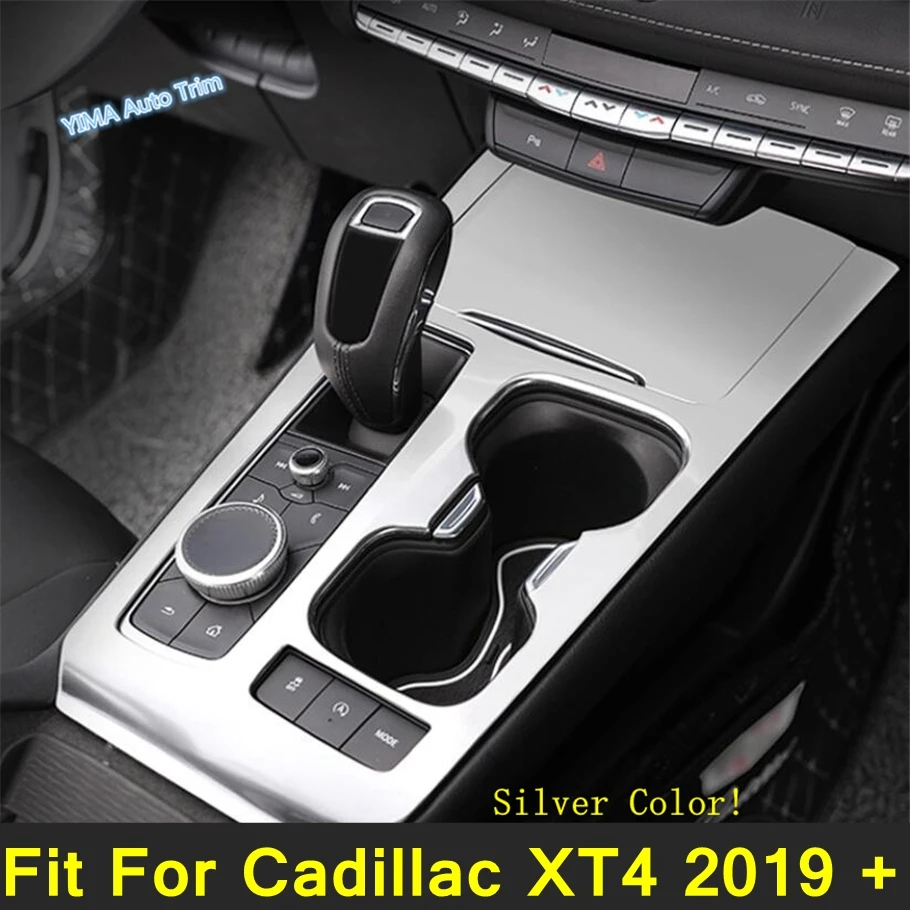 

LHD Car Center Control Gear Shift / Water Cup Holder / Storage Box Panel Cover Trim Stainless Steel For Cadillac XT4 2019 - 2023