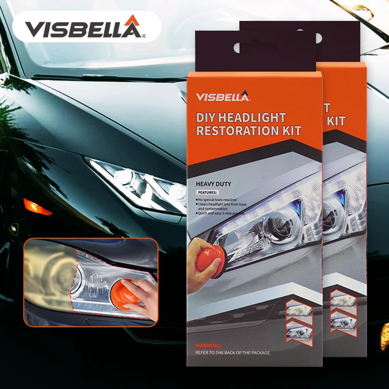 Visbella 2PCS Car Headlights Yellowing Polishing Tools Taillight Oxidation Repair Kit Manual Remove Scratch for Auto Lights