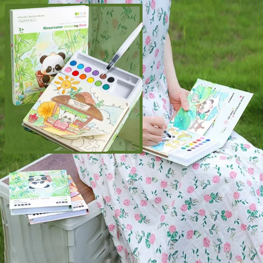 Creative Gouache Graffiti Picture Book Gouache Art with 10-Color Pigment Blocks Blank Doodle Book Set DIY Dip Pens