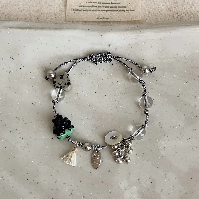 New Chinese Style Multi‑Element Natural Stone Crystal Braided Rope Bracelet for Women Light Luxury Fashion Versatile Hand Jewelr