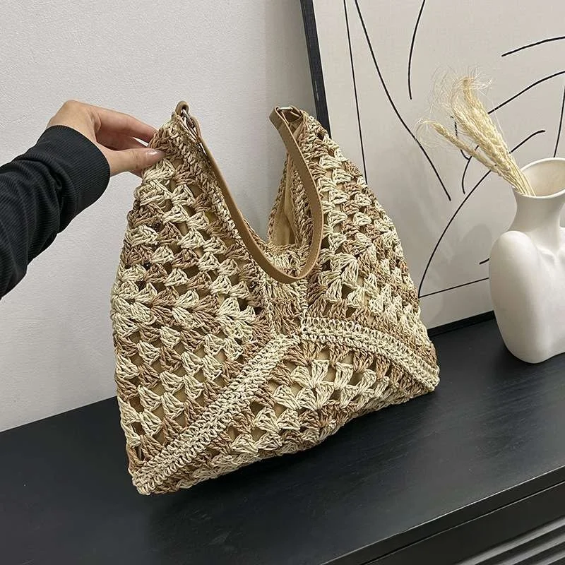 

Handwoven Faion oulder Bag Hollow out e Color Blo Crossbody Women's Tote Bag Underarm Bag Floral Pattern