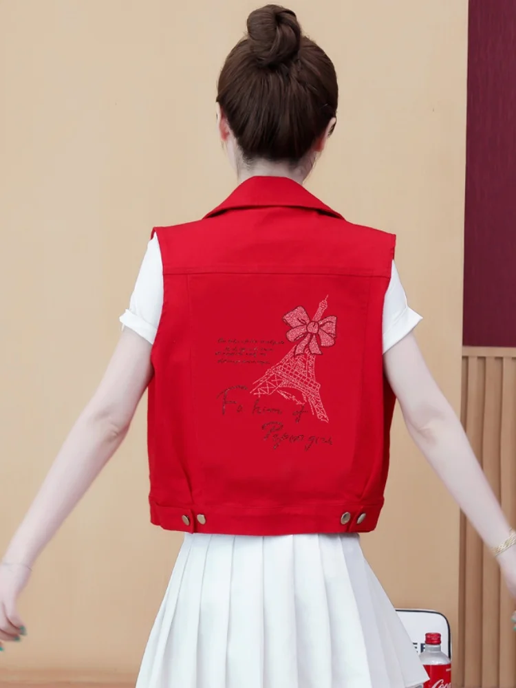 

Retro Faionable Denim Vest Women's Loose oulder Pad Outerwear Trendy Top Spring Summer New Sle Collar Single Button