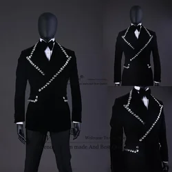 Trajes con cuentas brillantes para hombre, esmoquin con solapa de pico para novio, conjuntos de 2 piezas, Blazers de graduación, pantalones, trajes elegantes para hombres