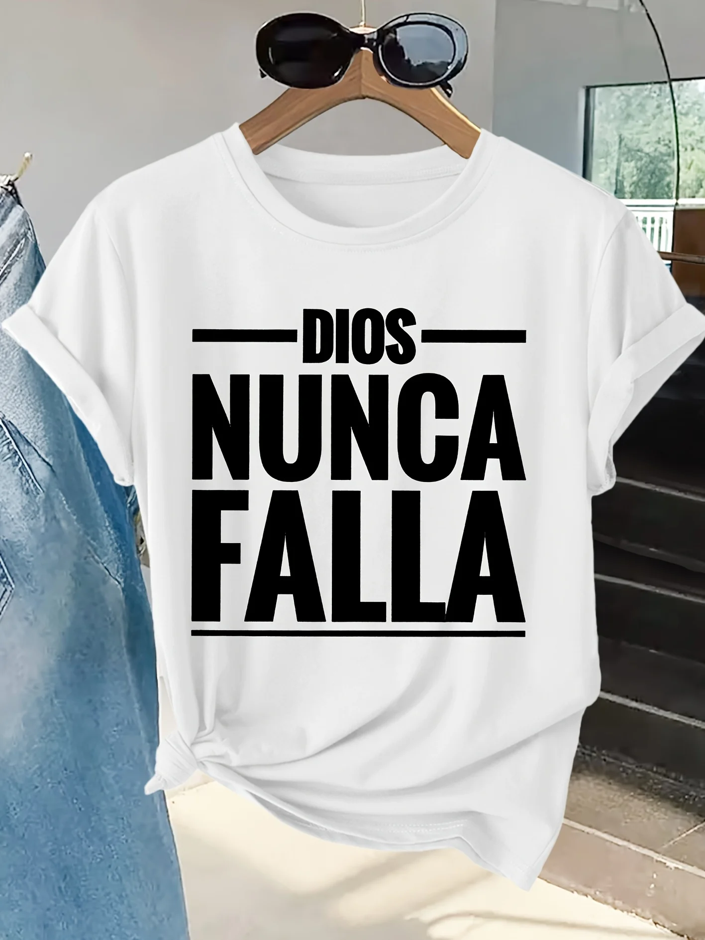 Women's T-shirt Spanish: God Forever in Proverbs Printed Round Neck Women's Clothing Daily Fashion Casual Women's Tops