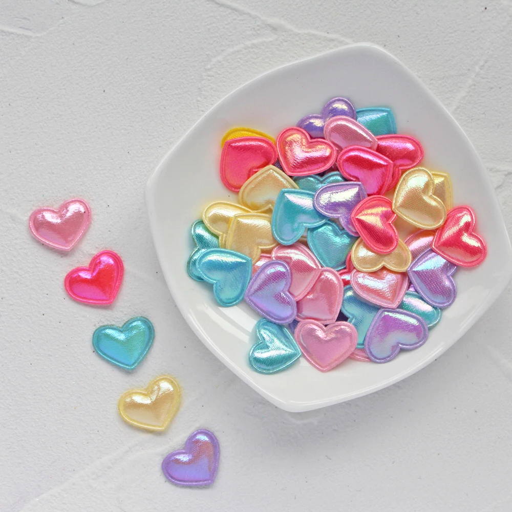 100pcs 14x18/18X22mm Padded Heart Applique Party Supply Birthday DIY Craft Handmade Tailoring Accessories Baby Hair Clips