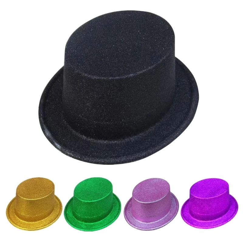 652F Glitter Magician Hat Party Top Hat Cowboy Fedora Hat Cosplay Costume Christmas Party Head Cover for Adult Kids