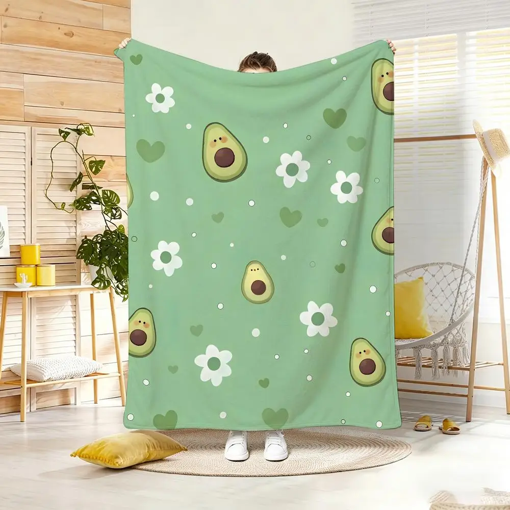 Summer Cute Avocado Throw Lightweight 240g Flannel Blanket Soft Skin-friendly for Summer Cooling