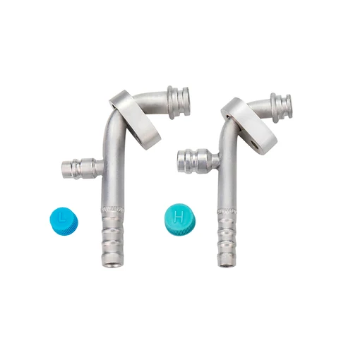 Imagen 1 del producto # 8 # Accesorio de lengüeta de aluminio de 10 CA y 90 grados con puerto de servicio, placa activa para compresor de aire acondicionado, radiador acumulador