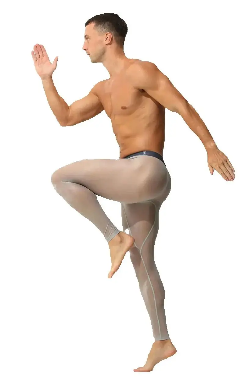 Men's Unique Leggings Tight Ultra-Thin Elastic Ice Silk Fully Transparent Fitness Shorts