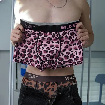 תחתוניות לגברים עם הדפס נמר, בד סילק אייס סקסי לגברים, פינה שטוחה בסגנון אופנתי ומותאם אישית, תחתונים נושמים