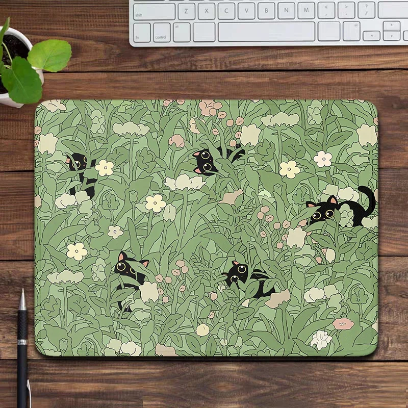 Green Desk Mat Nature Mouse Pad Cute Cats Small Mouse pad Gaming Accessories keyboard Mat Kawaii Mousepad Aesthetic Computer Pad