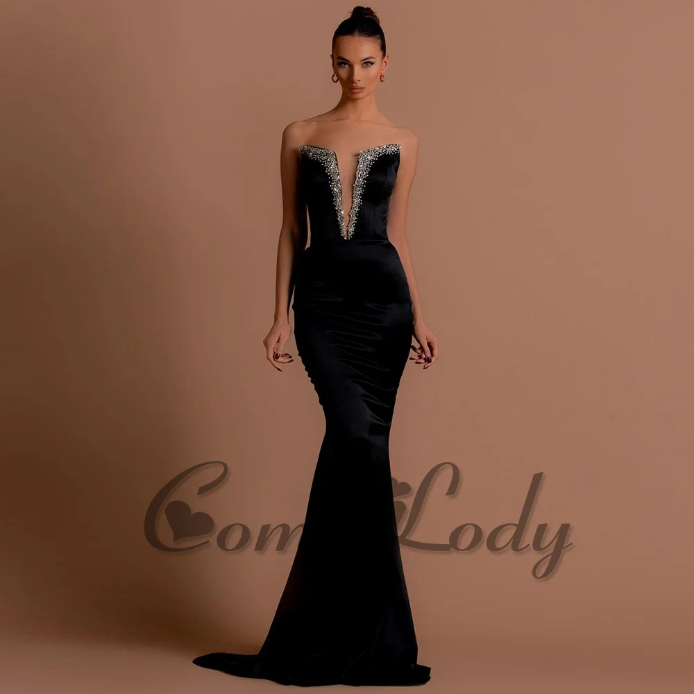 

Comelody Attractive Prom Mermaid Dresses for Women Saudi Arabric Deep V-Neck Crystals Formal Gown Plus Abendkleider Custom Made