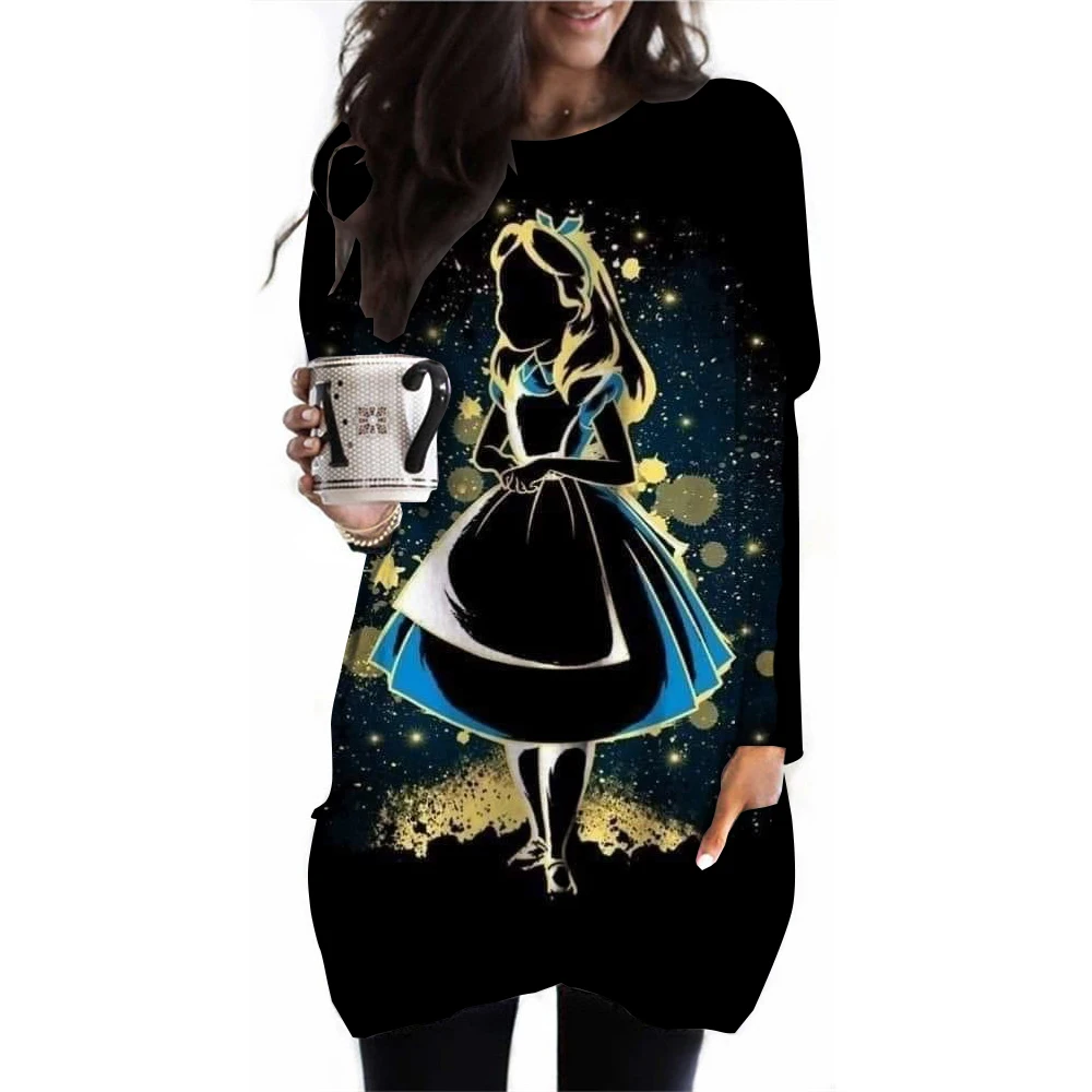 Disney Frozen Pattern Women's 3D T-shirt Long Sleeve Disney Princess Printed Women's Street Clothing Festival T-shirt Large Size