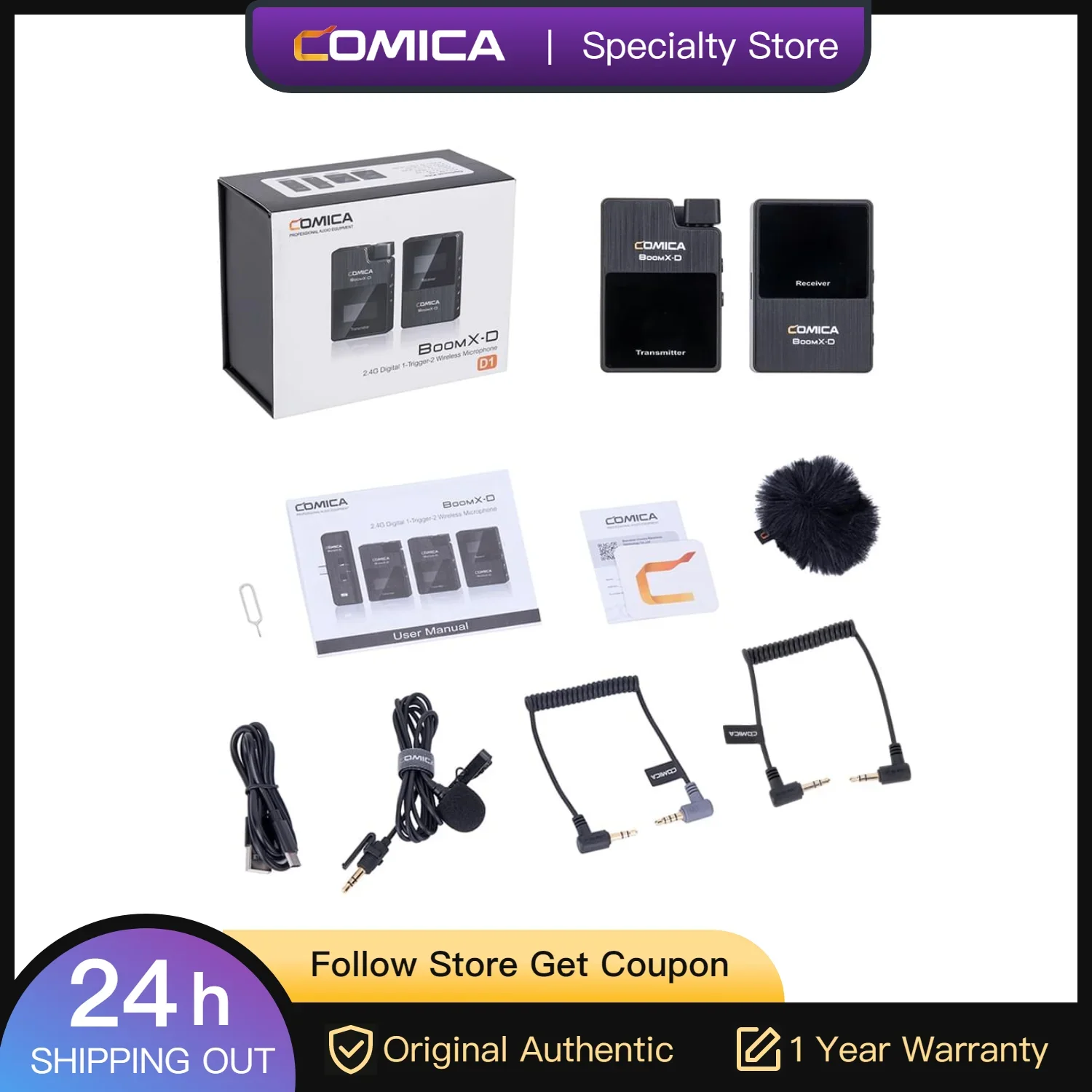 Comica BoomX-D 2.4G Wireless Microphone Dual-channel Lapel Microphone Condenser Lavalier Mic For PC Smartphone Camera Youtube