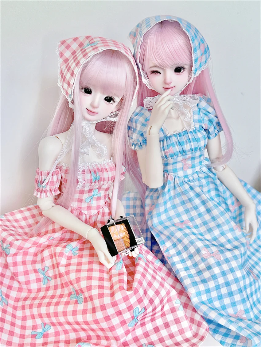 BJD Toy Doll Clothes In Stock 3 Color Plaid Dress Set Pink Blue Red Elegant [Summer Wind]dfh 1/4 BJD Doll Accessories(no doll)