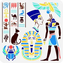 Egyptian Hieroglyph Stencil 11.8x11.8 inch Hollow Out God Anubis Egypt Scarab Craft Stencil Reusable Snake Dog Camel Big Birds