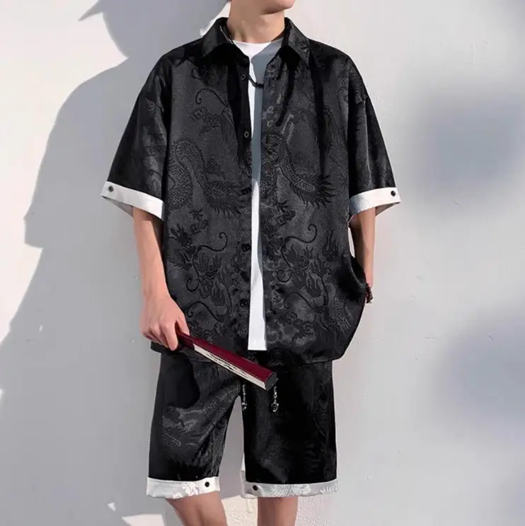 

Europe and the United States women's winter new Short sleeve dragon print shirt Fifth pants Fashion suit