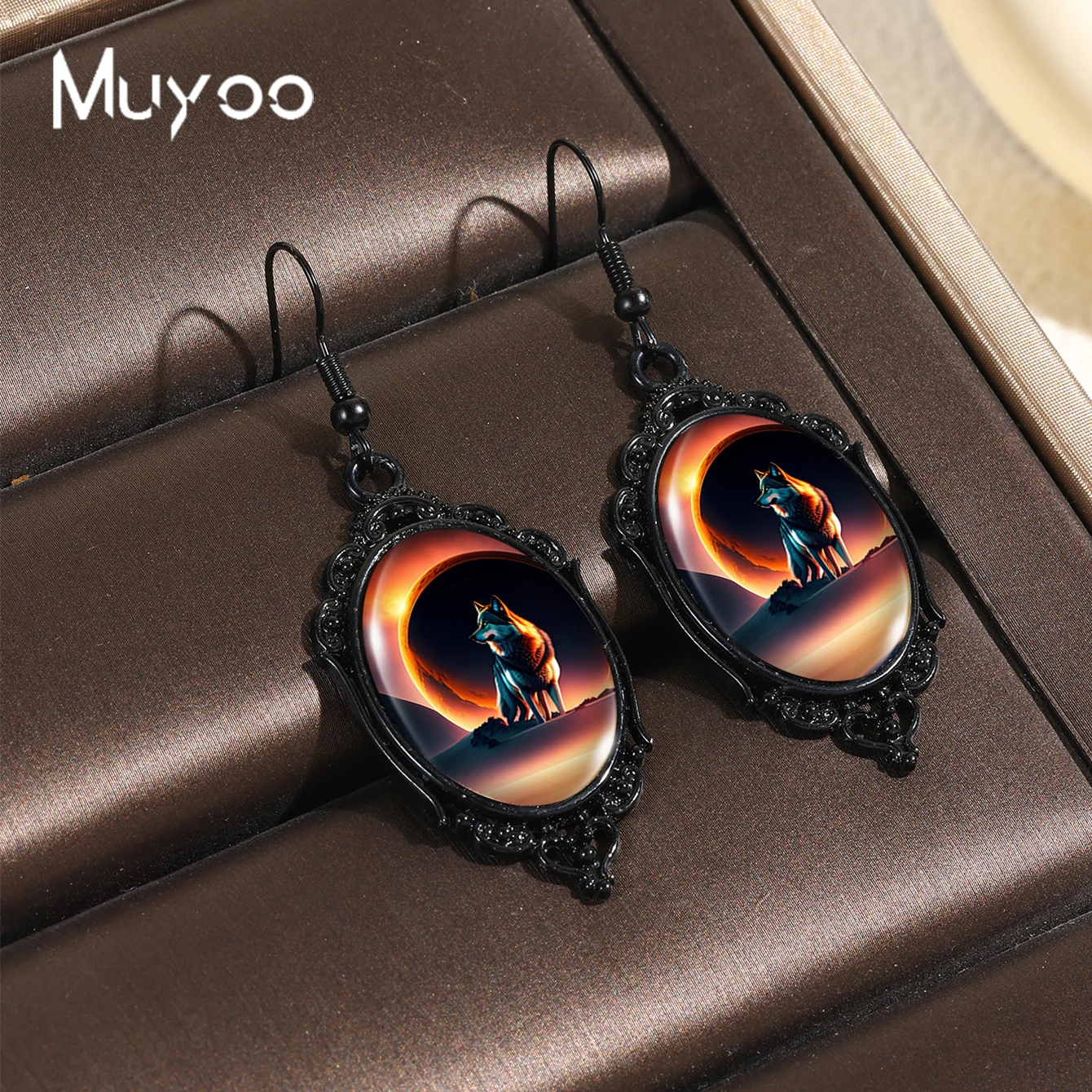 أقراط زجاجية من كابوشون خطاف السمك ، متدلية مصنوعة يدويًا من اليقطين الأسود ، كسوف القمر الذئب ، موضة وصلت حديثًا ،