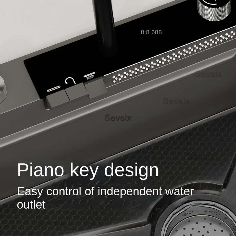 Imagem -03 - Fly Rain Integrated Waterfall Kitchen Sink Grande Display Digital Aço Inoxidável Tecnologia Honeycomb mm