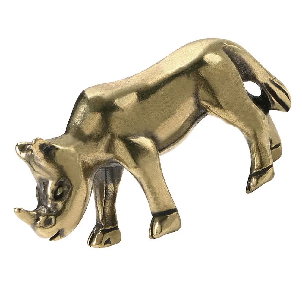 

Small Brass Rhinoceros Sculpture Retro Animal Decor for Desk Shelf Display Metal Art Piece Indoor Vintage Home