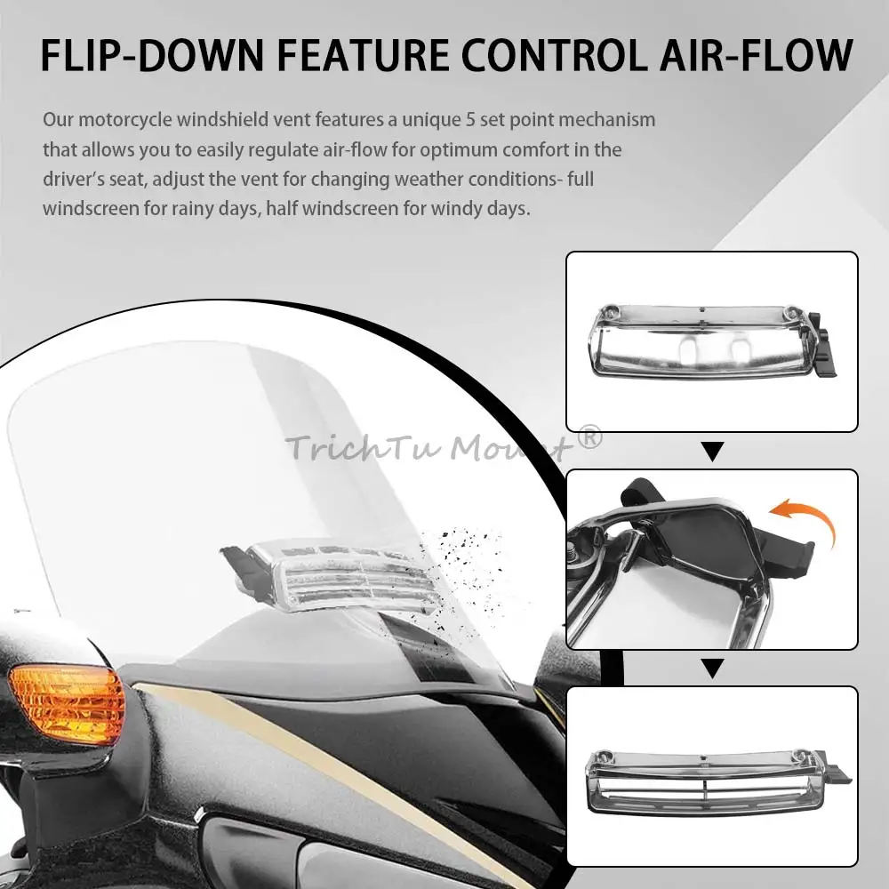 For HONDA Gold Wing GL1800 GL 1800 Models 2001-2017 Chrome Windscreens Vent Kit Motorcycle Adjustable Air Deflector Vent