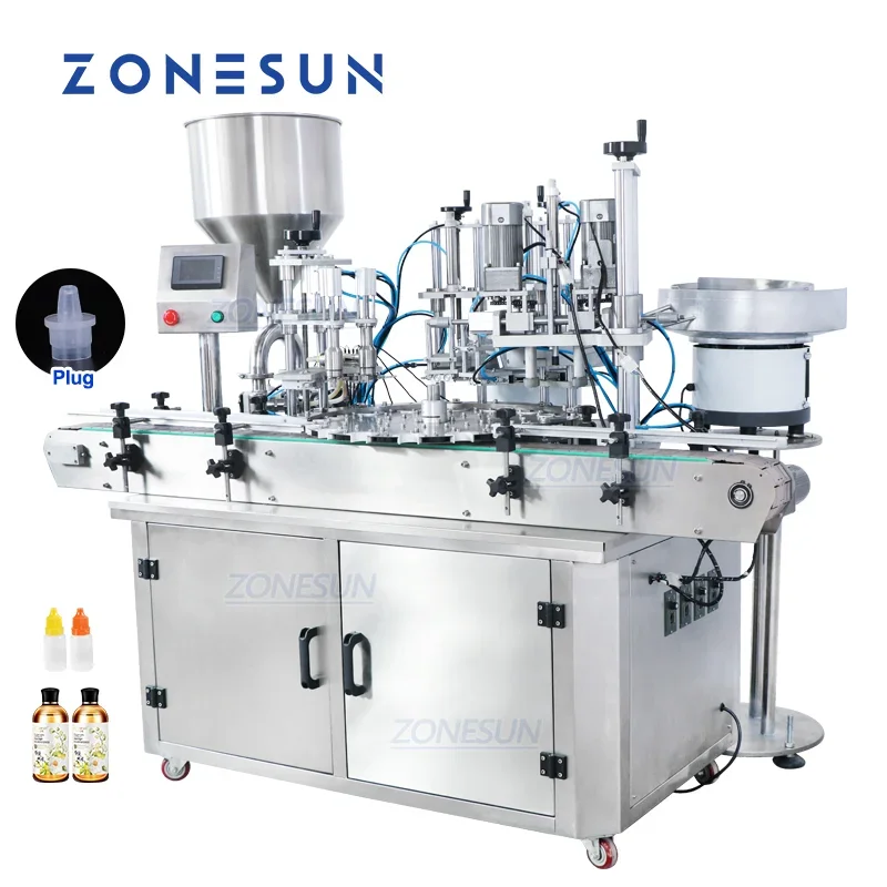 ZONESUN 4 in 1 Automatic Ampoule Vial Oral Liquid Bottle Filling And Capping Machine With Vibratory Cap Feeder