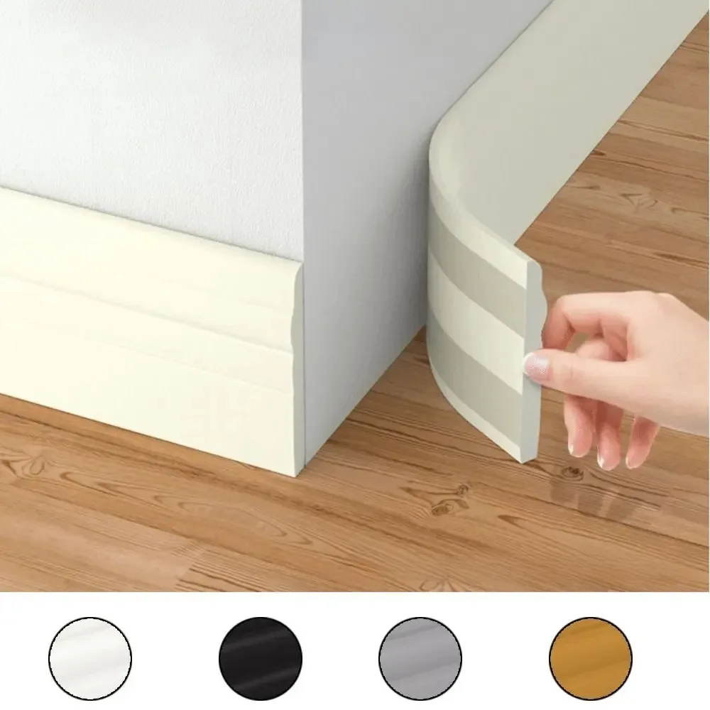 1 unidad de zócalo de pared grueso DIY de 2m x 9,8 cm, moldura anticolisión autoadhesiva, línea de rodapié 3D suave para dormitorio