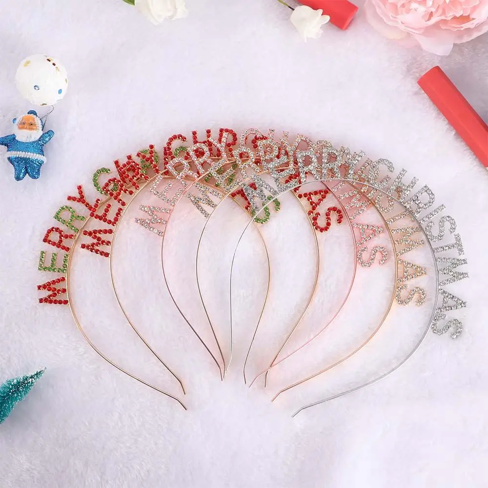 

Рождественский подарок, новогодний головной убор, женские украшения из сплава с буквами, обруч для волос в корейском стиле, повязка на голову с Рождеством, корона со стразами