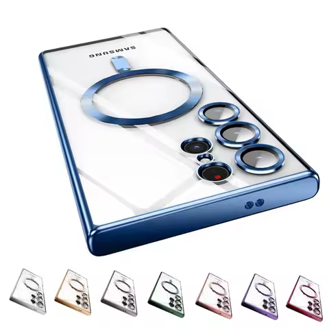 Magsafe Plating Transparent Case For Samsung S25 Edge S24 FE S23 Ultra S22 Plus S21 Wireless Charge Silicone Shockproof Cover