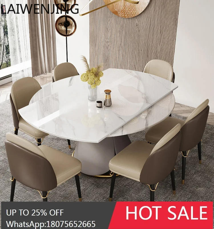 HLZ Rock Slab Dining Table Extendable Rotating Folding Convertible Round Table Modern Minimalist Small Apartment