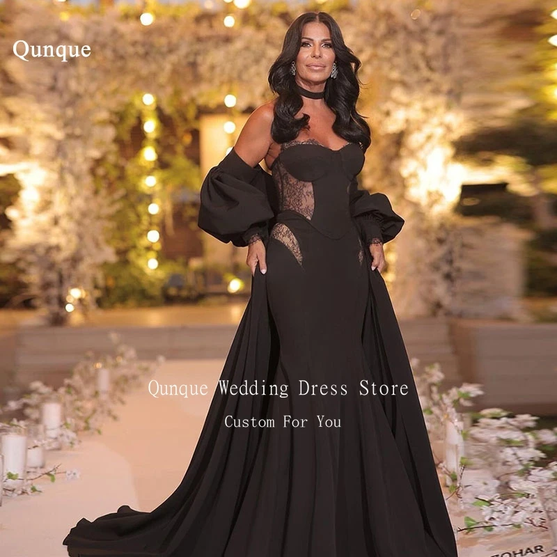 

Qunque Plus Size Black Prom Dresses فساتين سهرة Off the Shoulder Shawl Mermaid Lace Guest Gown Aso Ebi Birthday Dress Customized