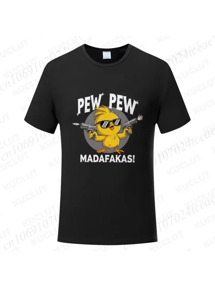 Pew Pew Madafakas Heren T-shirts Leuke Chick Grappige Grafische Tops Zomer Korte Mouw Tees Trendy Streetwear Mannelijke Oversized Kleding - afbeelding 2