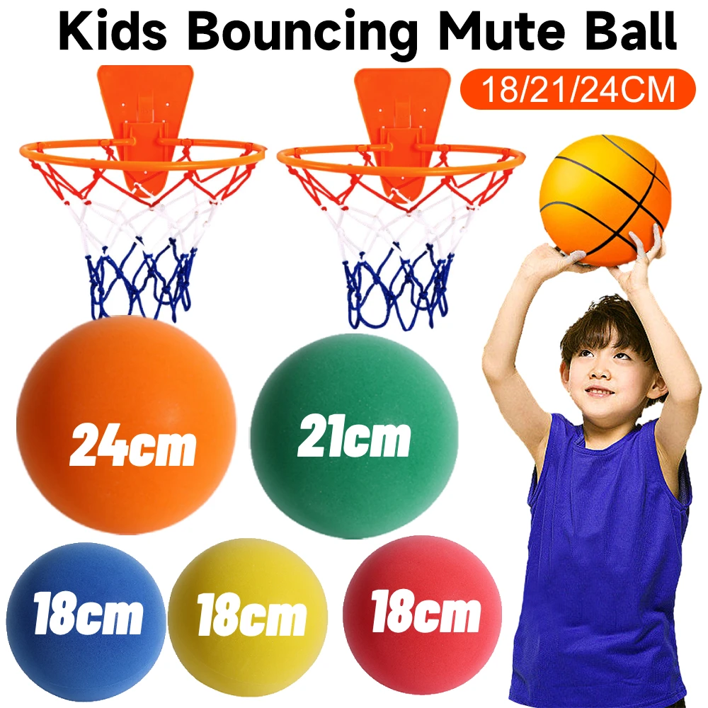 18/21/24CM Kids Bouncing Mute Basketball Squeezable Mute Bouncing Basketball Indoor Silent Ball Foam Basketball Bounce Football