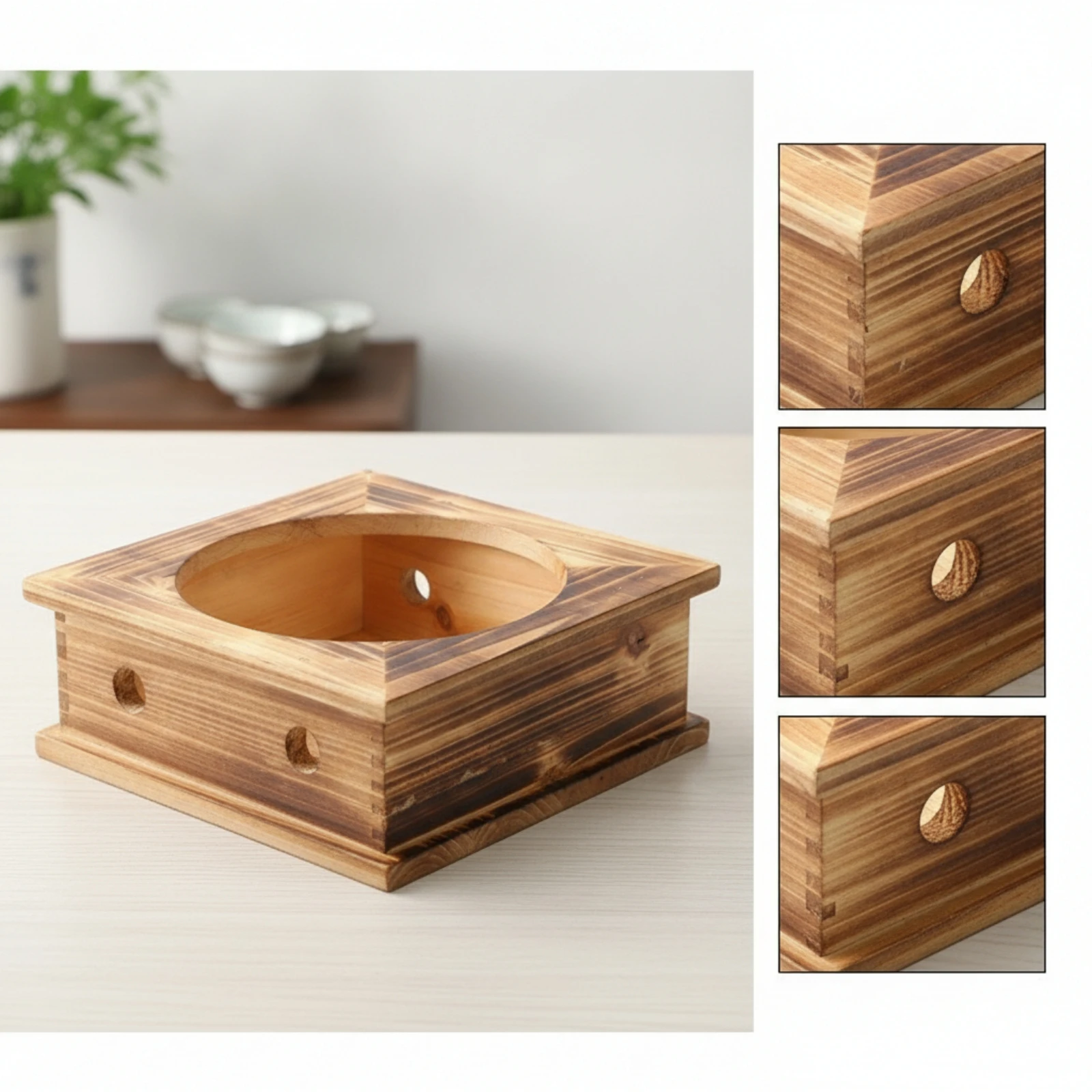 Korean Stone Pot Stand Heat-Resistant Bamboo Pot Stand Bowl Holder Raised Trivet Square for Restaurants, Table Service - view 2
