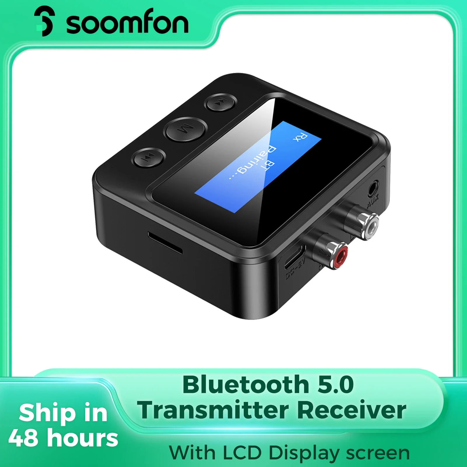 Приемник-передатчик SOOMFON 2-в-1 с поддержкой Bluetooth 5,0, RCA, 3,5 мм, AUX, ЖК-дисплей, беспроводной адаптер для автомобиля, ПК, ТВ, наушников, динамиков
