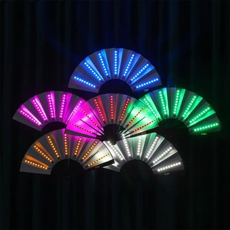 Foldable Hand Fan With Led Light Glowing Fluorescent Discoloration Fan For Night Performance Dj Bar Club Room Party Decoration