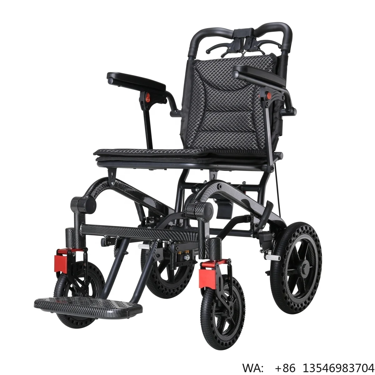 Silla de Ruedas de Viaje Reclinable, Ligera y Portátil, de Fibra de Carbono, con Reposacabezas
