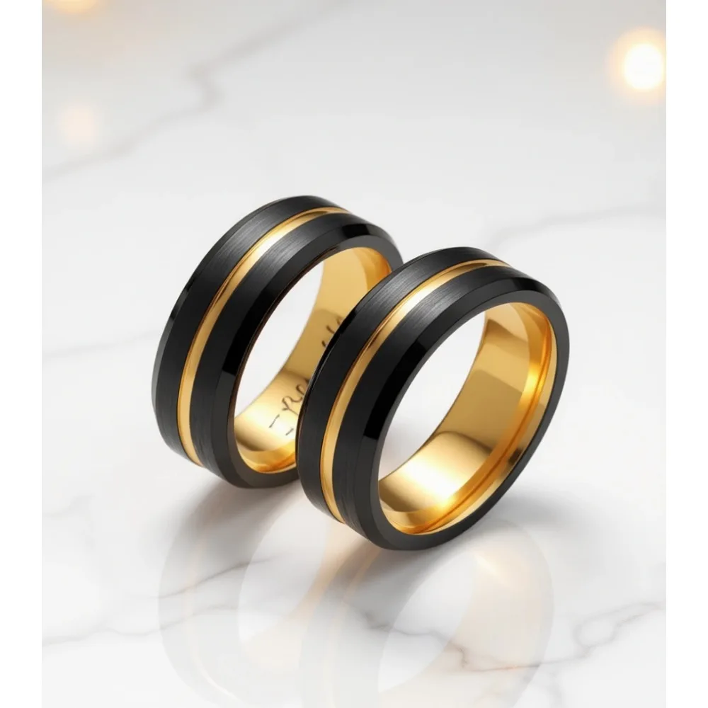 

Мужское обручальное кольцо из вольфрама с гравировкой, 6 мм/8 мм, комфортная посадка, центральная канавка, скошенный край, настраиваемые размеры от 6 до 14