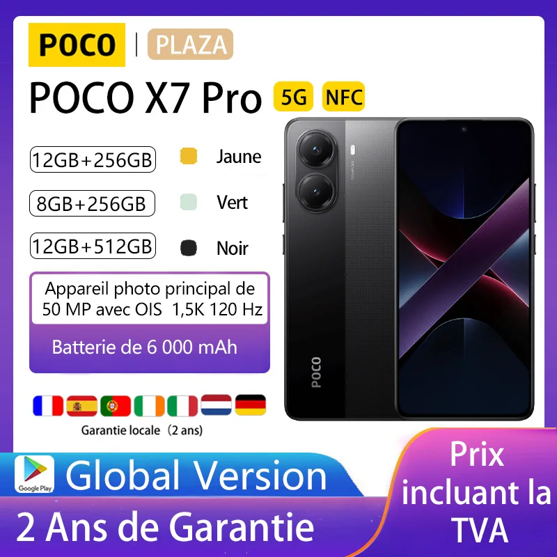 POCO X7 Pro 5G, NFC, DDimension 8400-Ultra, 50 MP camera, 1.5K 120Hz CrystalRes AMOLED-scherm, 6000 mAh-batterij，Charger Not Included