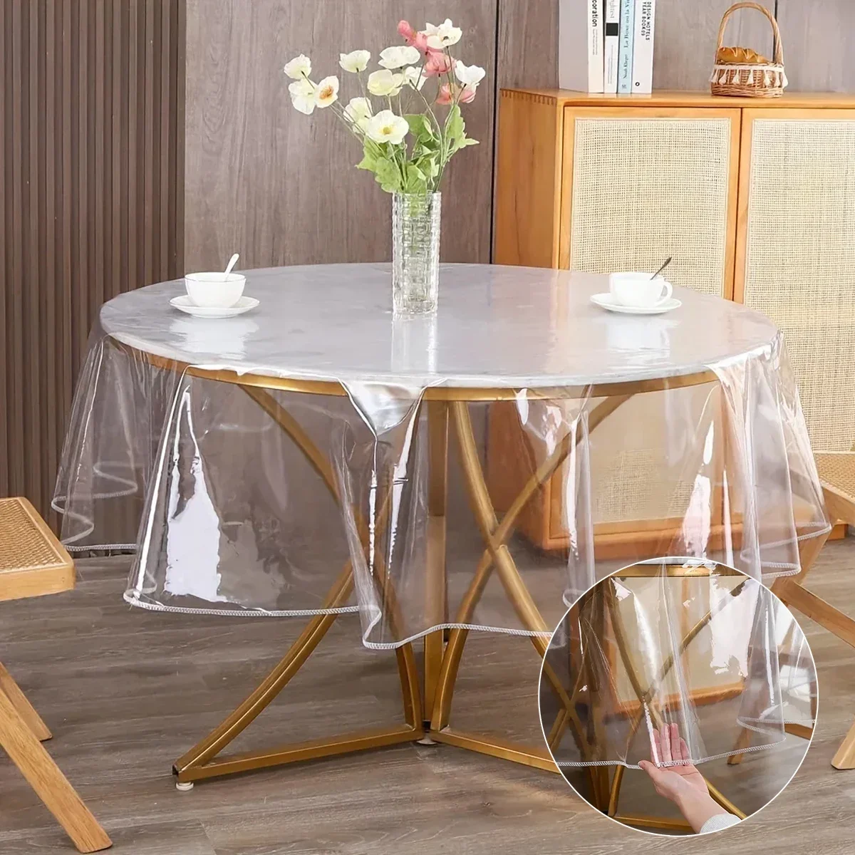 

Closed Edge Round Simple Thin PE Waterproof Transparent Tablecloth Resistant To Dirt and Oil-resistant Decorative Tablecloth